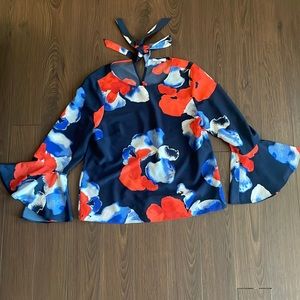 H By Halston Floral Bell Sleeve Blouse